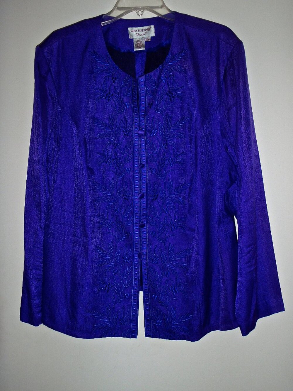 ADRIANNA PAPELL WOMAN PURPLE LONG SLEEVED BEADED BUTTONED SILK TOP SIZE 22W
